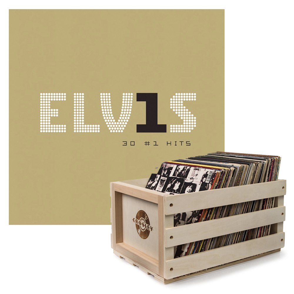 Sony Crosley Record Storage Crate Elvis Presley Elvis 30 #1 Hits Vinyl Album Bundle