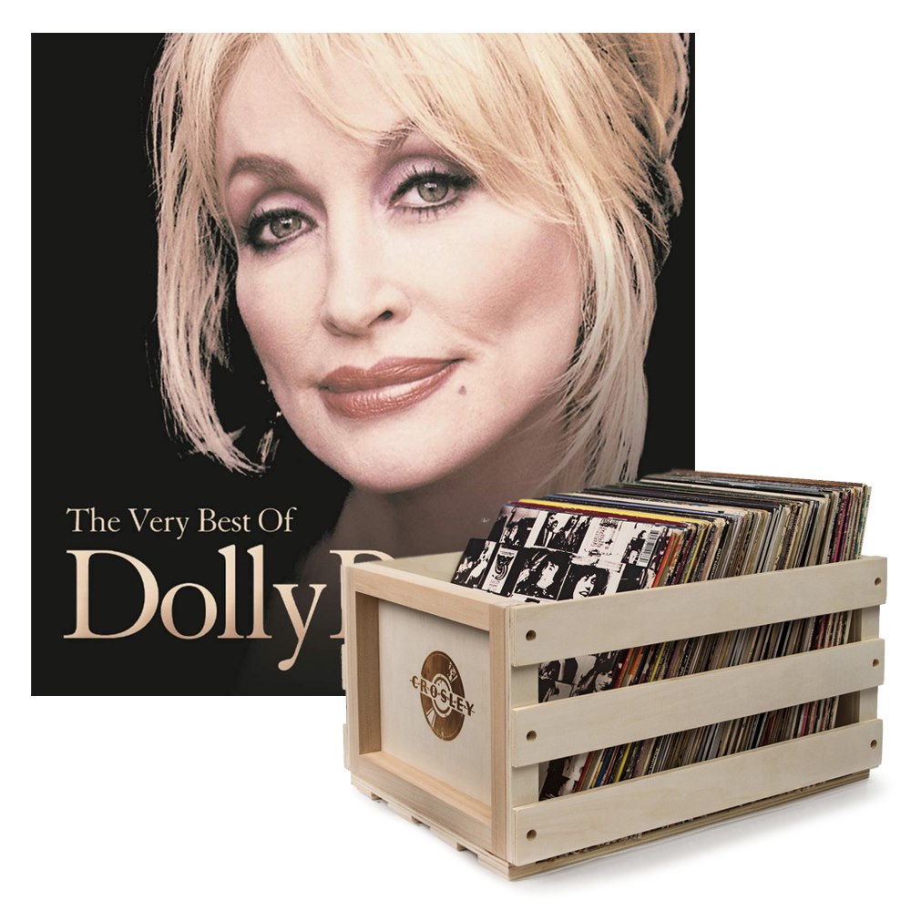 Sony Crosley Record Storage Crate Dolly Parton The Very Best Of Dolly Parton Vinyl Album Bundle