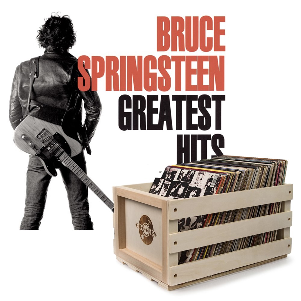 Sony Crosley Record Storage Crate Bruce Springsteen Greatest Hits Vinyl Album Bundle