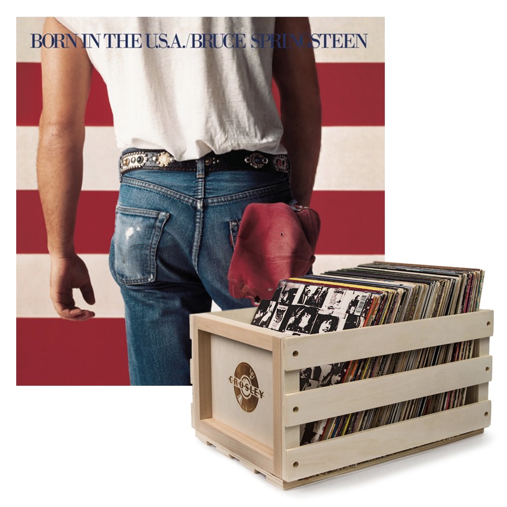 Sony Crosley Record Storage Crate Buce Springsteen Born In The U.S.A Vinyl Album Bundle