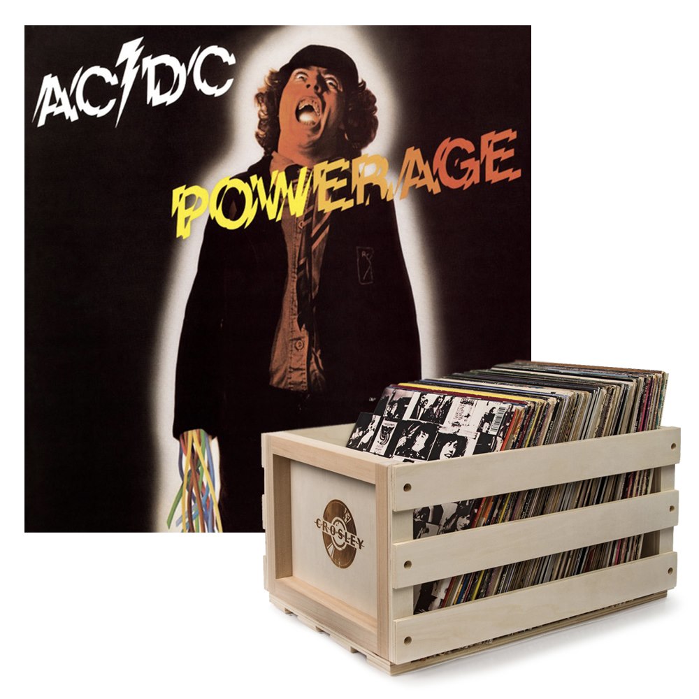 Sony Crosley Record Storage Crate Ac/Dc Powerage Vinyl Album Bundle