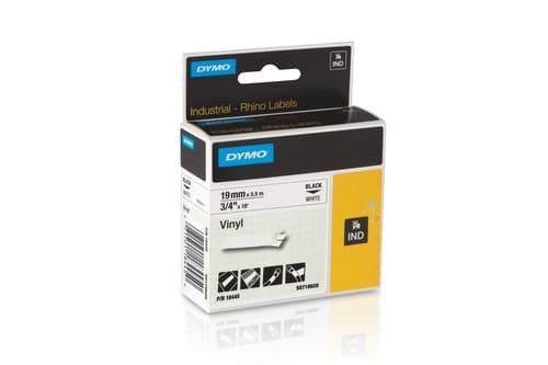 Dymo Tape RhinoPRO Permanent Vinyl 19MM Svart/Vit