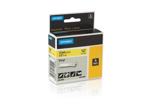 Dymo Tape RhinoPRO Permanent Vinyl 12MM Svart/Gul