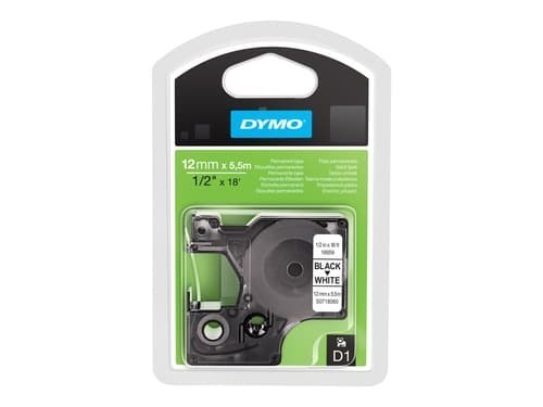 Dymo Tape D1 12MM Svart/Vit Permanent Polyester