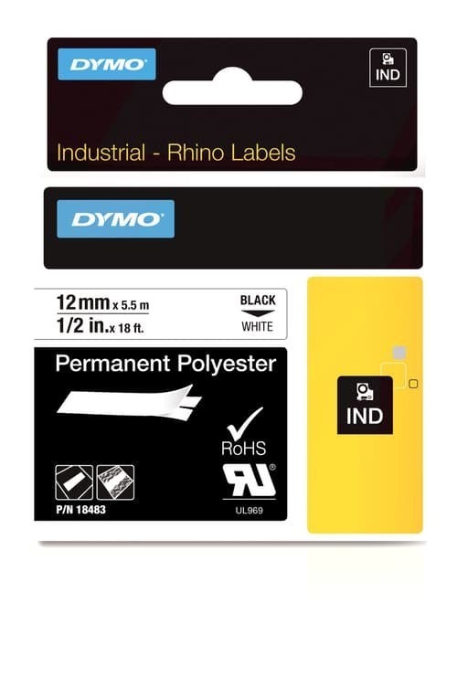 Dymo Tape RhinoPRO Permanent Polyester 12MM Svart/Vit