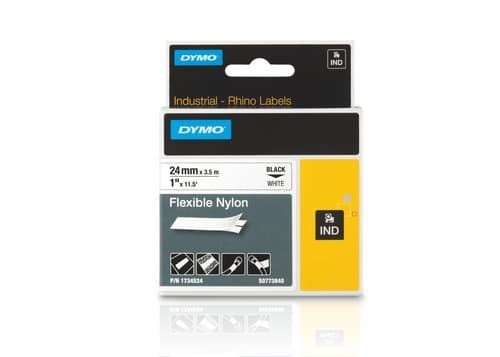 Dymo Tape RhinoPRO Flexibel Nylon 24MM Svart/Vit