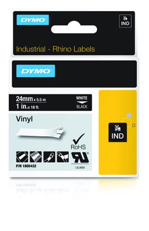 Dymo Tape RhinoPRO Permanent Vinyl 24MM Vit/Svart