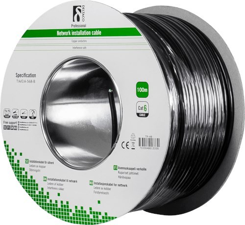 Deltaco Bulkkabel Utomhus Nej Cat 6 100M Svart