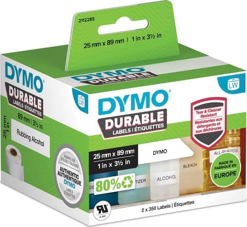 Dymo Etiketter LW Durable Shelving 25X89MM 350ST Vita 2-Rullar