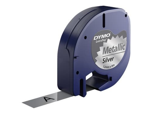Dymo Tape LetraTag 12MM Svart/Metallic Silver