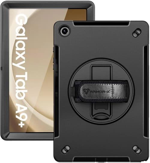 Armor-X Rainproof Military Grade Rugged Case With Hand Strap And Kick-Stand Samsung Galaxy Tab A9+ Svart