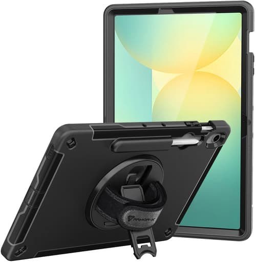 Armor-X Rainproof Military Grade Rugged Case With Hand Strap And Kick-Stand Samsung Galaxy Tab S10 Fe+ Svart