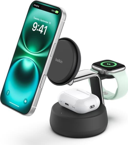 Belkin UltraCharge Pro 25W Qi2 3In1 Magnetic Charger 1.5M Svart