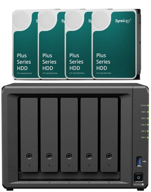 Synology DS1525+ Med 5 Förinstallerade 8 TB-hårddiskar (Totalt 40 TB)