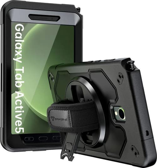 Armor-X Rainproof Military Grade Rugged Case With Hand Strap And Kick-Stand Samsung Galaxy Tab Active 5 Svart