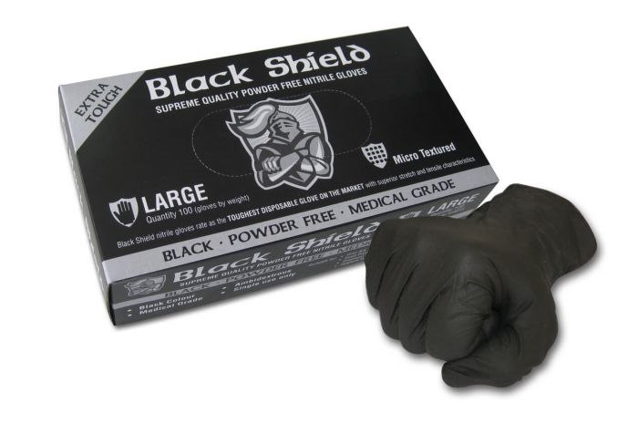  'Black Shield' Heavy Duty Nitrile, Unpowdered, Box 100