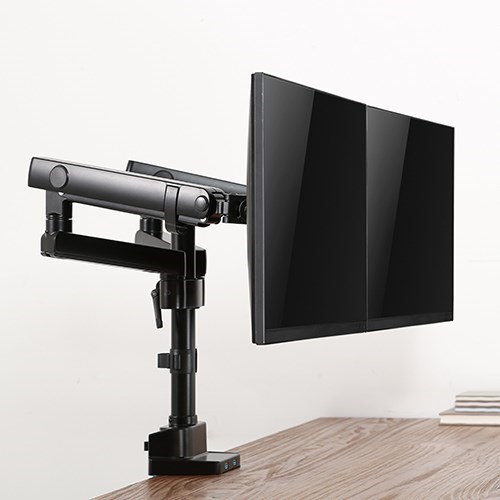 Brateck Dual Monitor Aluminium Slim Pole-Mounted Spring-Assisted Monitor Arm With USB Fit Most 17"-32" Monitors Up to 8kg per screen 75x75/100x100(LS)