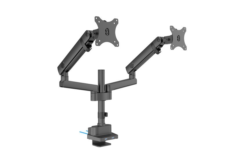 Brateck Dual Monitor Aluminium Slim Pole-Mounted Spring-Assisted Monitor Arm With USB Fit Most 17"-32" Monitors Up to 8kg per screen 75x75/100x100(LS)