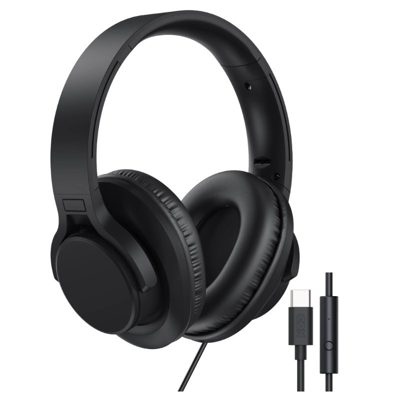 XCD Wired USB-C Over-Ear Headphones with In-Line Mic (Black)