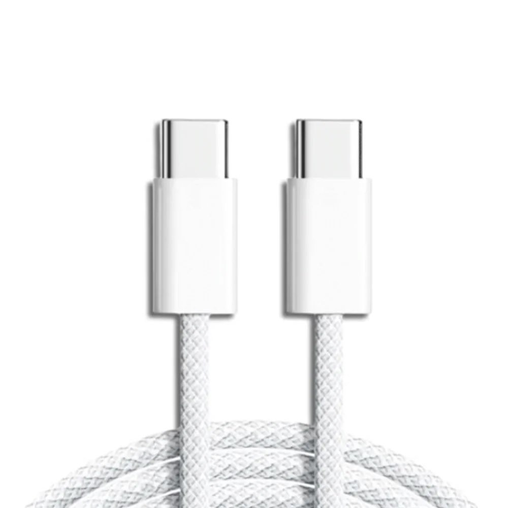 Pisen Braided Usb-C To Usb-C 60W PD Fast Charge Cable (1M) White - 20V/3A, Samsung Galaxy, Apple iPhone, iPad, MacBook, Google, Oppo, Nokia