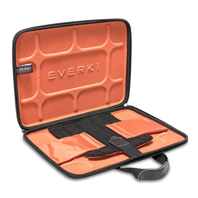 Everki Eva Hard Shell 12.5'~14.1', Laptop Case, High Density Memory Foam & Hook & Loop Strap. Leather Handles.