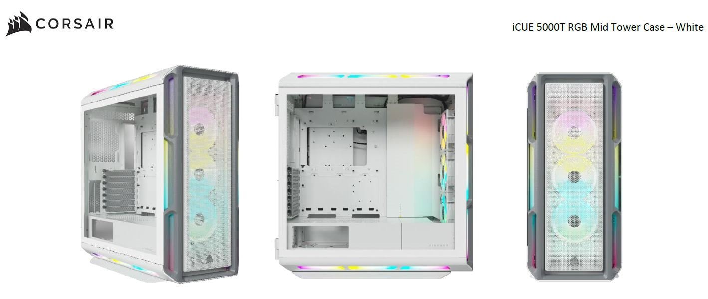 Corsair Icue 5000T RGB Tempered Glass Mid-Tower Smart Case, White