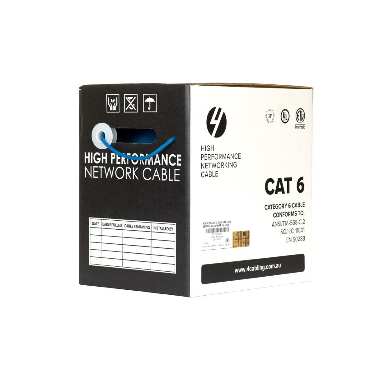 4Cabling Cat6 Ethernet 305M Cable Reel Box. Utp Lan Cable With Solid Conductor. Blue