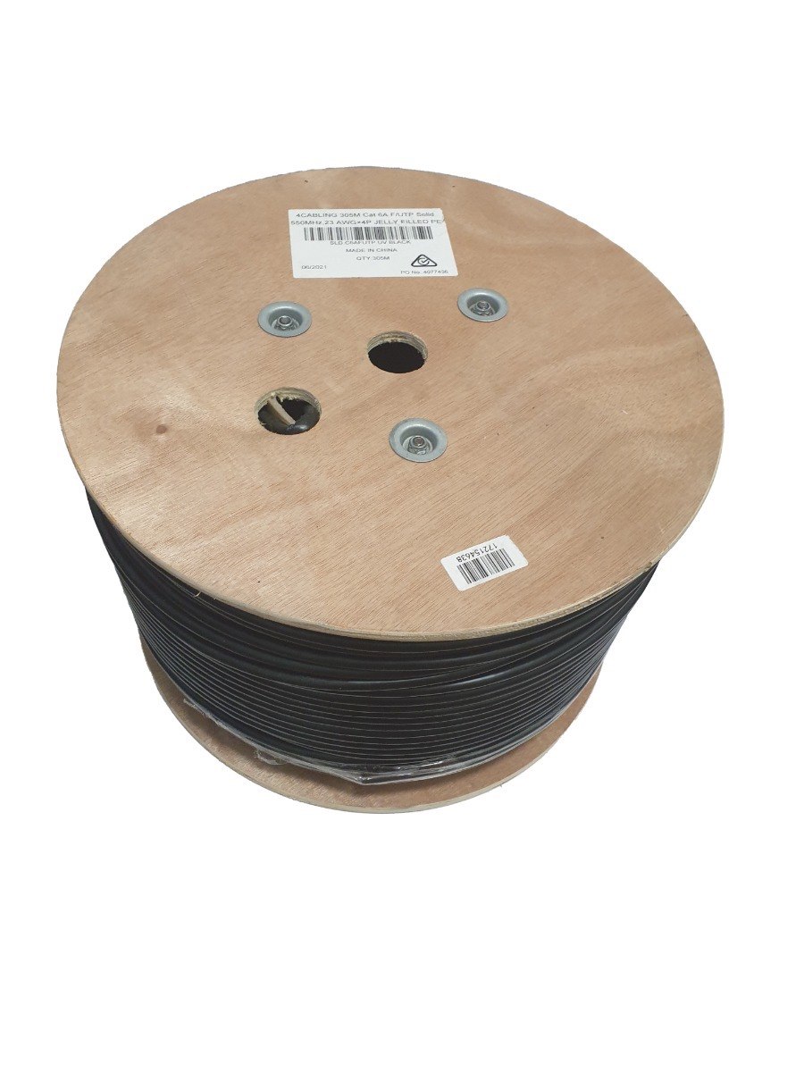 4Cabling Cat6a F/Utp Ldpe Solid Core, Uv Stabilized Cable Roll 305M: Black