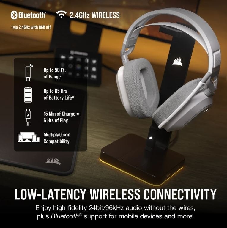 Corsair HS80 Max Wireless White Dolby Atoms 3D, Pulse Sound, Slipstream Wireless 65HRS, 50FT Spatia Dolby Atoms, PC,PS5, Headphones.