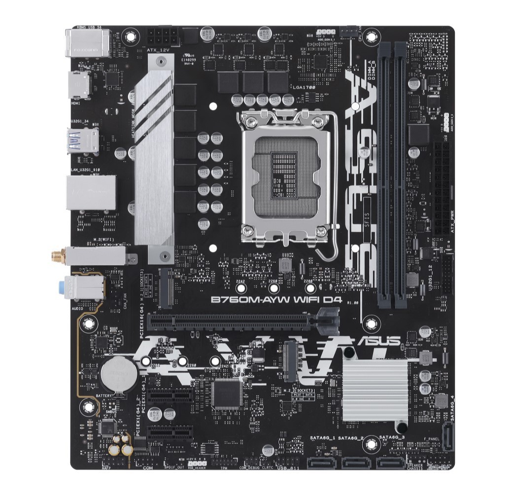 Asus B760M-AYW WIFI D4 Desktop Motherboard - Intel B760 Chipset - Socket LGA-1700 - Micro ATX