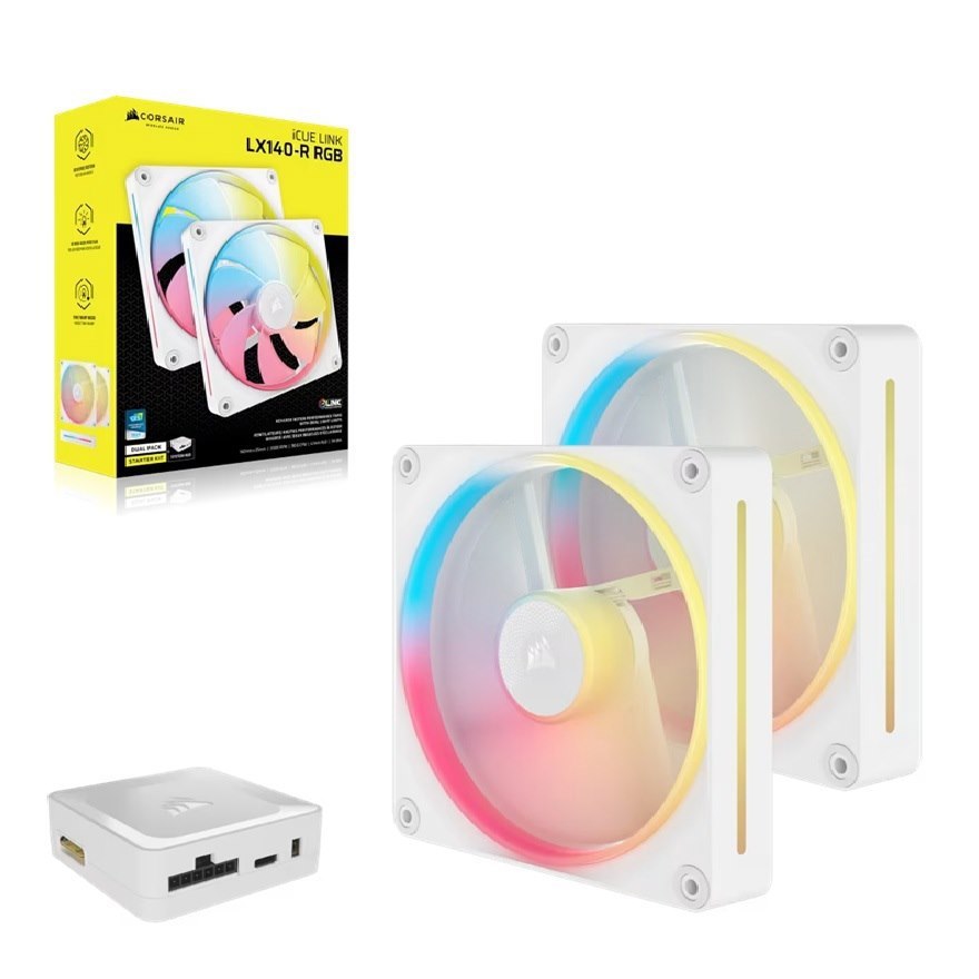 Corsair LX-R RGB Series, Icue Link LX140-R RGB White, 140MM RGB Fan, Dual Fan Kit