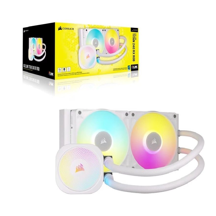 Corsair Icue Link Titan 240 RX RGB Liquid Cpu Cooler White - RX120 RGB Fans