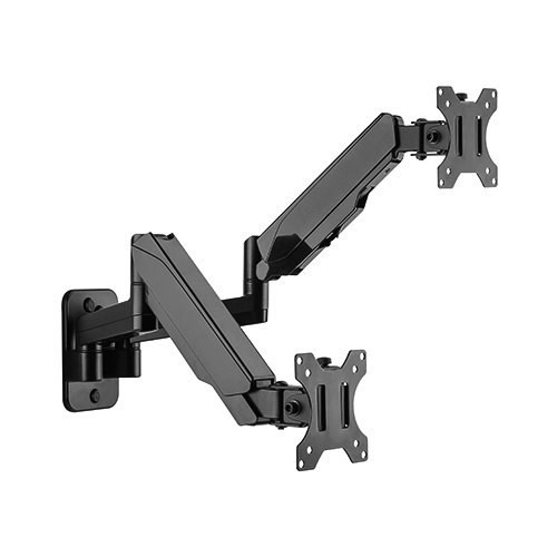 Brateck Dual Monitor Wall Mounted Gas Spring Monitor Arm 17'-32',Weight Capacity (Per Screen)8Kg, Matte Black （LS）