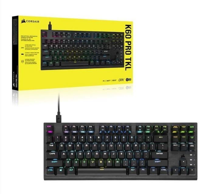 Corsair K60 Pro TKL RGB Optical-Mechanical Gaming Keyboard, Backlit RGB Led, Corsair Opx, Black,