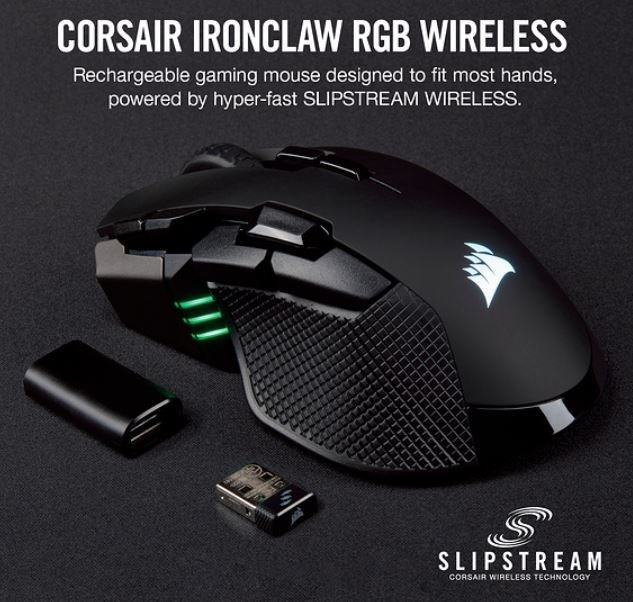 Corsair Ironclaw RGB Wireless, Fps/Moba 18,000 Dpi, Slipstream Corsair Wireless Technology Gaming Mouse
