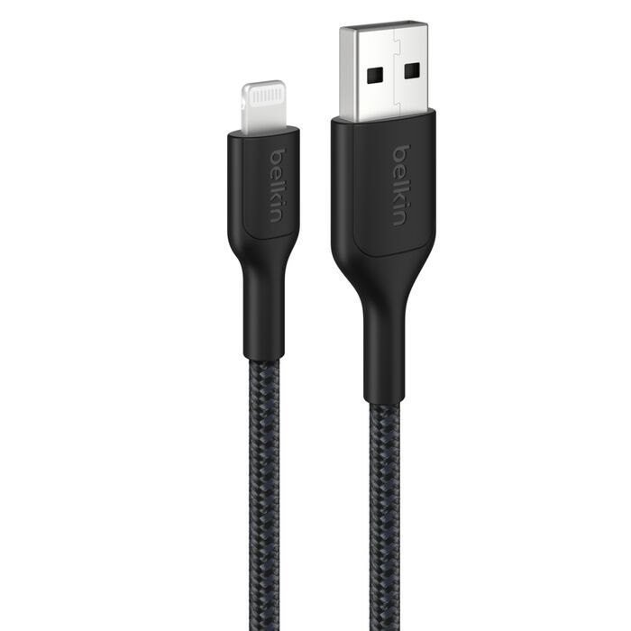 Belkin BoostCharge Pro Braided Lightning To Usb-A Cable (2M) - Black (Caa020fq2mbk), 2.4A/15W, 480Mbps, 350K Bends, MFI-Certified, 2 Years Warranty