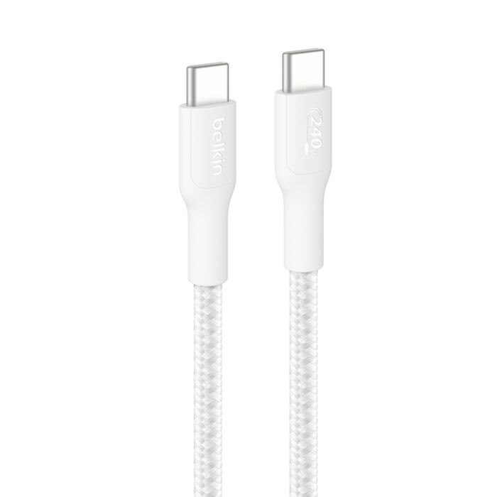 Belkin BoostCharge Pro Braided Usb-C To Usb-C Cable (3M) - White (CAB025fq3MWH), 5A/240W, 480Mbps, 350K+ Bend, Usb-If Certified, 2 Years Warranty