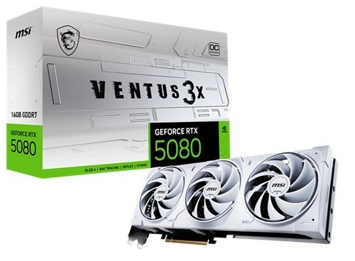 Msi nVidia GeForce RTX™ 5080 16G Ventus 3X Oc White, Boost: 2640 MHz, Cuda 10752 Units, 16GB GDDR7, Hdmi™ X 1