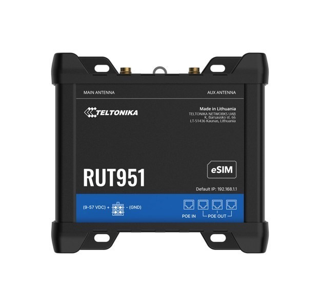 Teltonika Rut951 Industrial PoE+ Cellular Router, 4G Lte (Cat 4), Dual Sim,Wi-Fi, Automatic Wan Failover, Psu Included