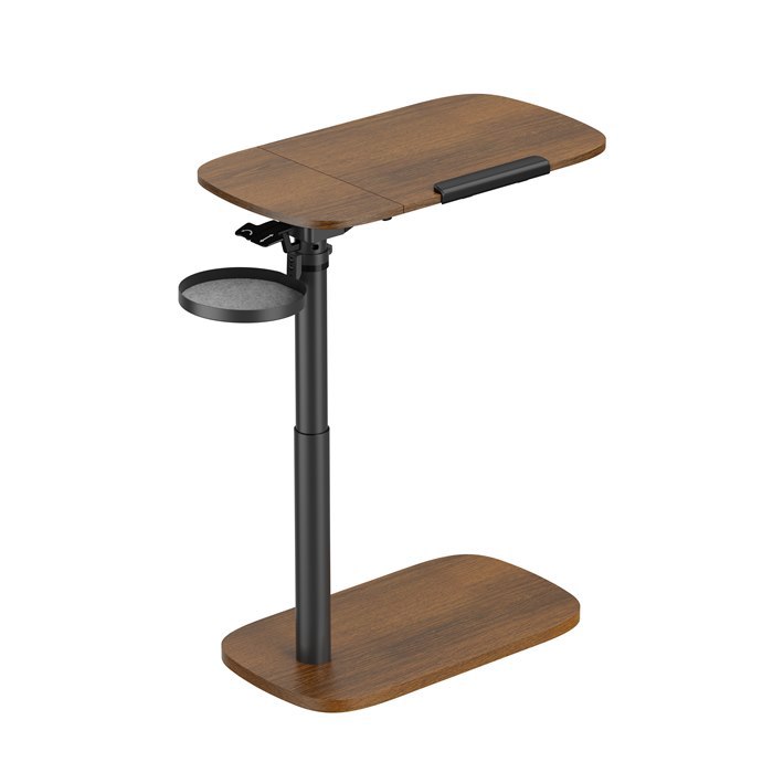 Brateck Storage-Savvy Height Adjustable Mobile Side Table, Gas-Lift Sit-Stand Desk, Tabletop 723×400MM, Weight Capacity 10KG (Walnut)