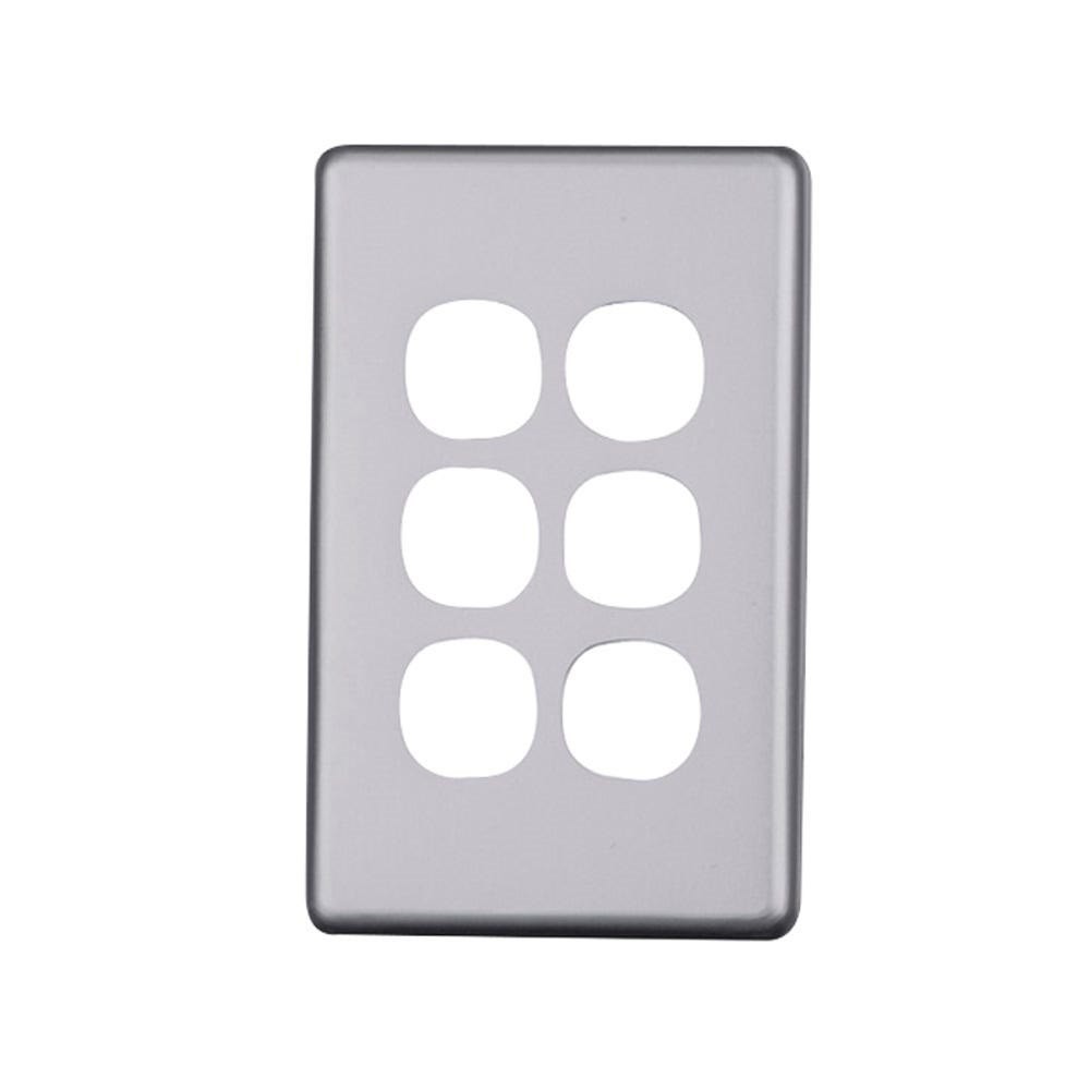 4Cabling 4C | Elegant 6 Gang Aluminium Cover Plate - Silver Matt