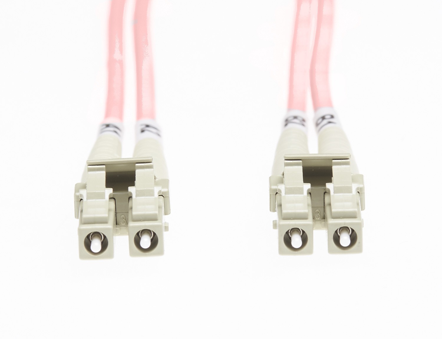 10m LC-LC OM4 Multimode Fibre Optic Cable: Salmon Pink - 2mm Oversleeving