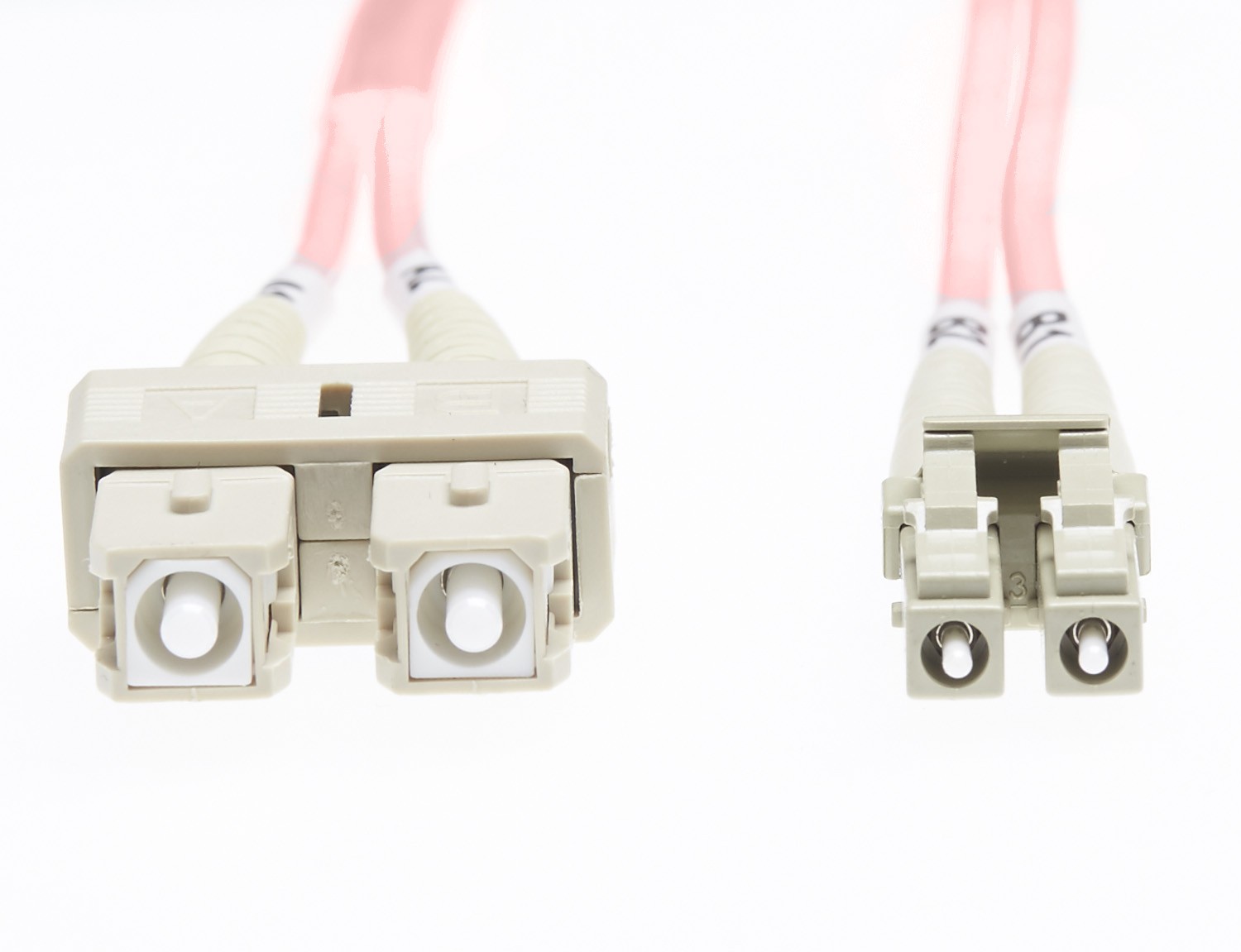 5m LC-SC OM4 Multimode Fibre Optic Cable: Salmon Pink - 2mm