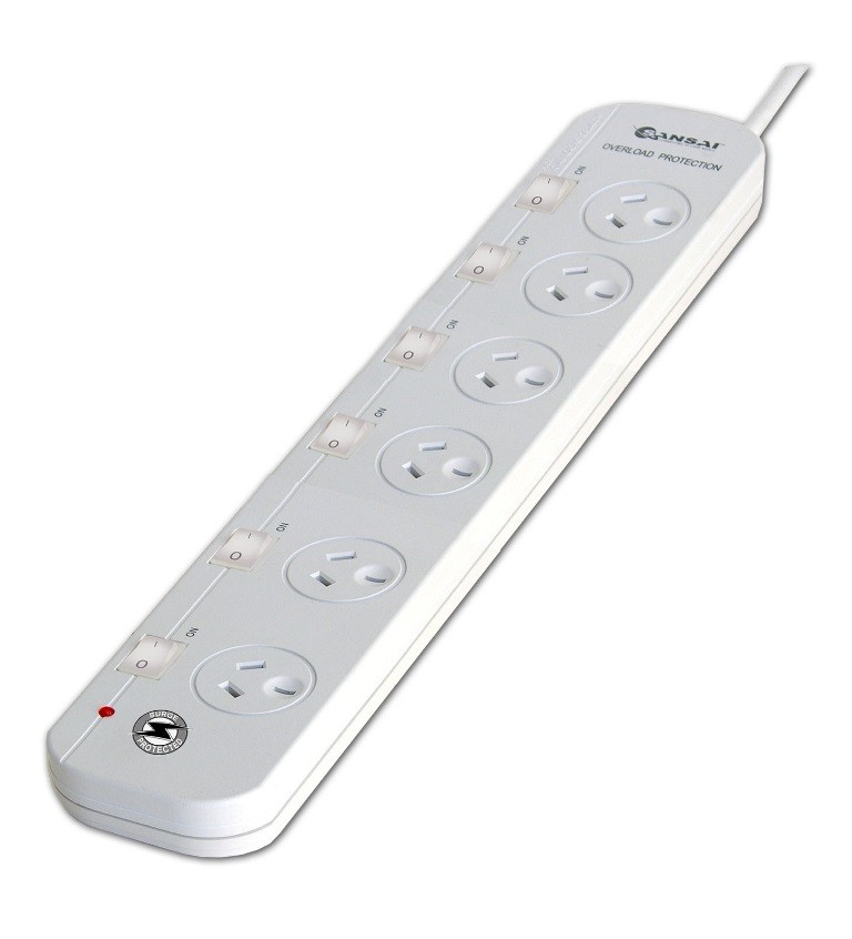 Sansai 6-Way Power Board (661SW) with Individual Switches and Surge Protection Overload Protected Reset button Indicator Light 100CM Lead 240VAC 10A
