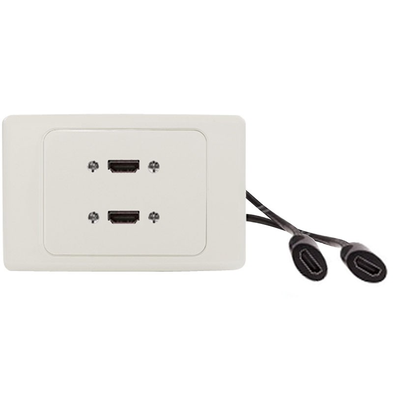 Alogic 2 X Hdmi Horizontal Clipsal 2000 White Wall Plate With Panel Mount Cables