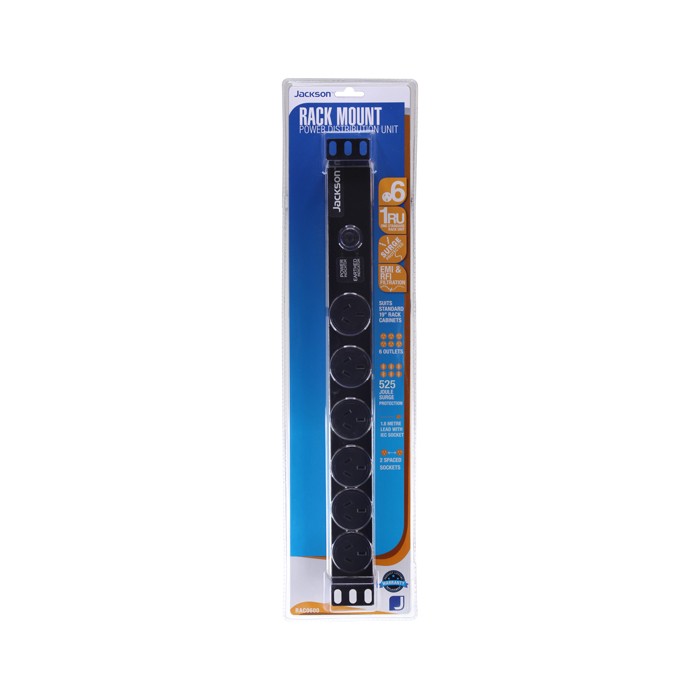 Jackson | RAC0600 | 1RU 6 Outlet PDU 19" Rack Mounted Power Rail with Surge Protection