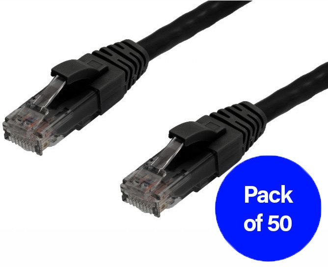 0.25m RJ45 CAT6 Ethernet Network Cable | 50 Pack Black