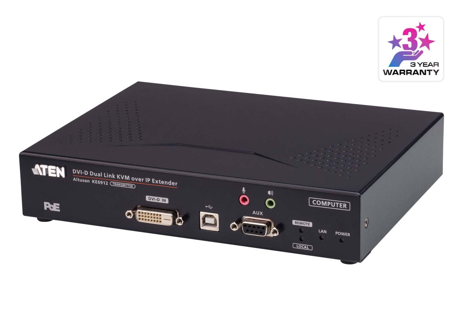 Aten Aten DVI Dual Link KVM over IP Transmitter with DC Power + Power over Ethernet support, supports up to 2560 x 1600 @ 60 Hz