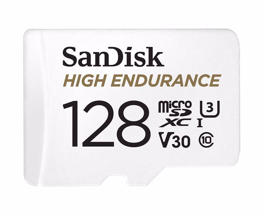 SanDisk High Endurance microSDXC Card, SQQNR 128G, Uhs I, C10, U3, V30, 100MB/s R, 40MB/s W, SD Adaptor, 2Y