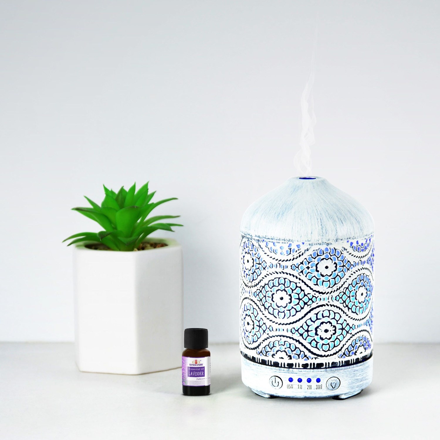 (LS) mbeat® activiva Metal Essential Oil and Aroma Diffuser-Vintage White -100ml Built-in 7 LED colour changing Auto stop misting Product